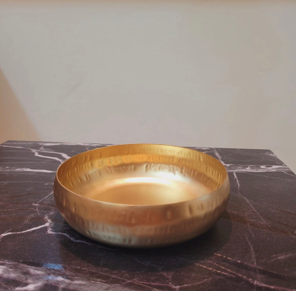 Golden Round Non-Hammered Metal Urli Candle Containers (4" & 5")