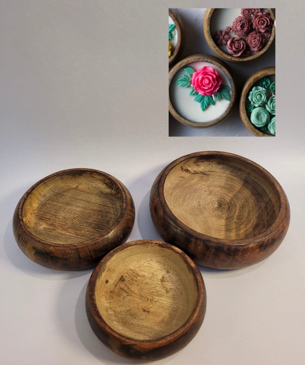 Multi-Size Round Wooden Urli & Candle Bowl (4, 5 & 6 Inch)