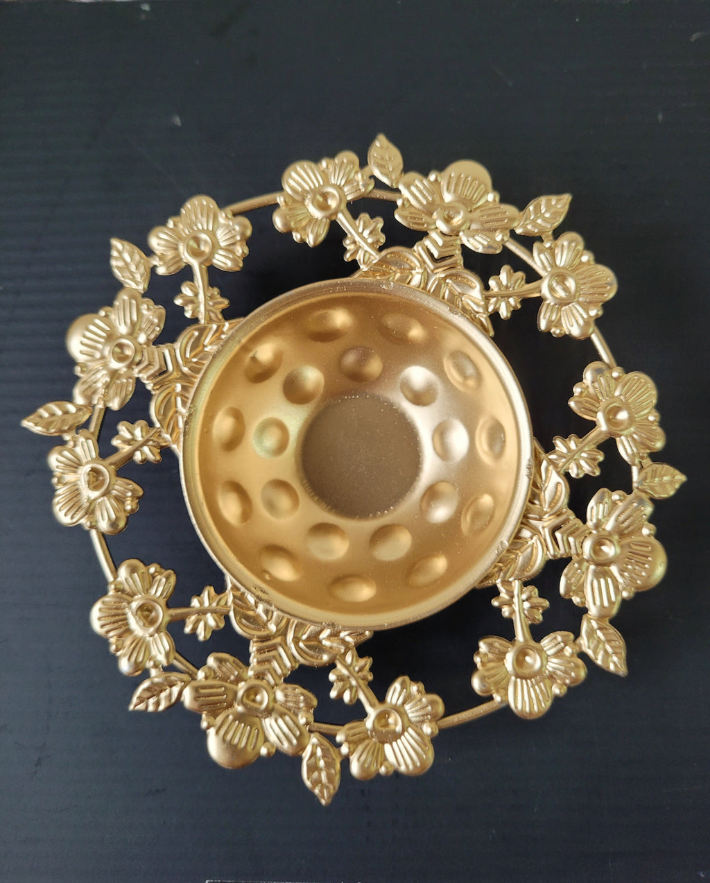 Golden Floral Frame Diya Urli Candle Containers (5")