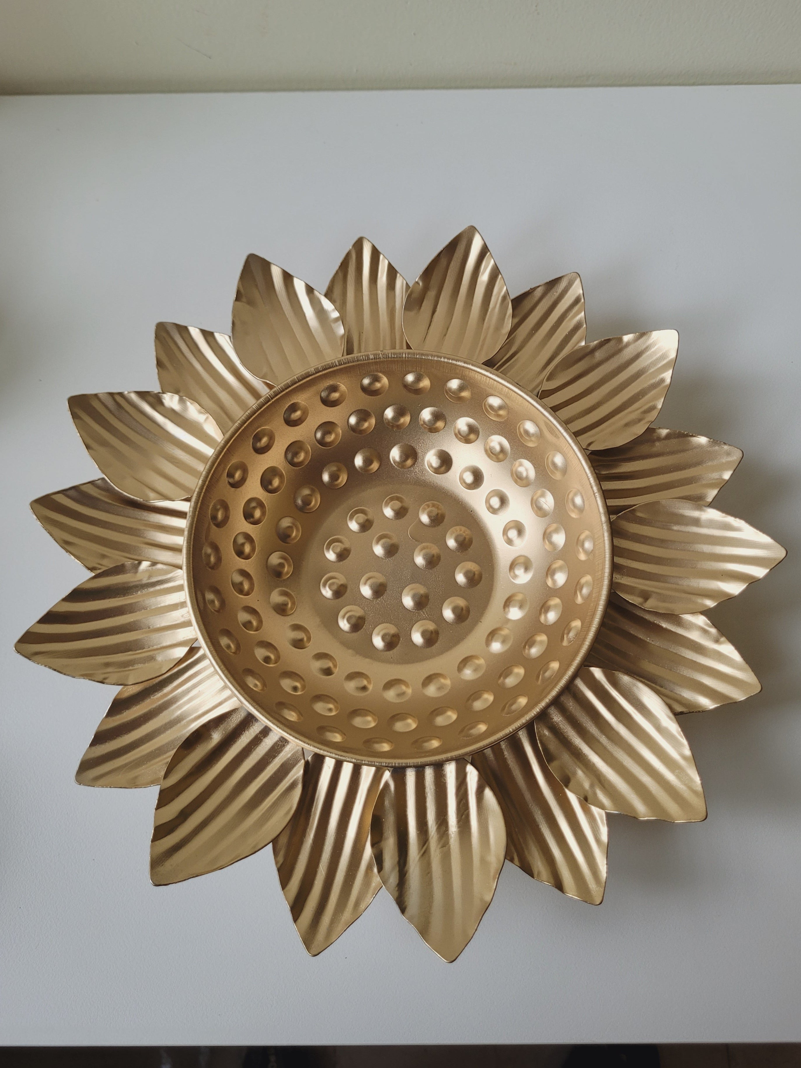 Golden Hammered Sunflower Shaped Metal Urli (10")