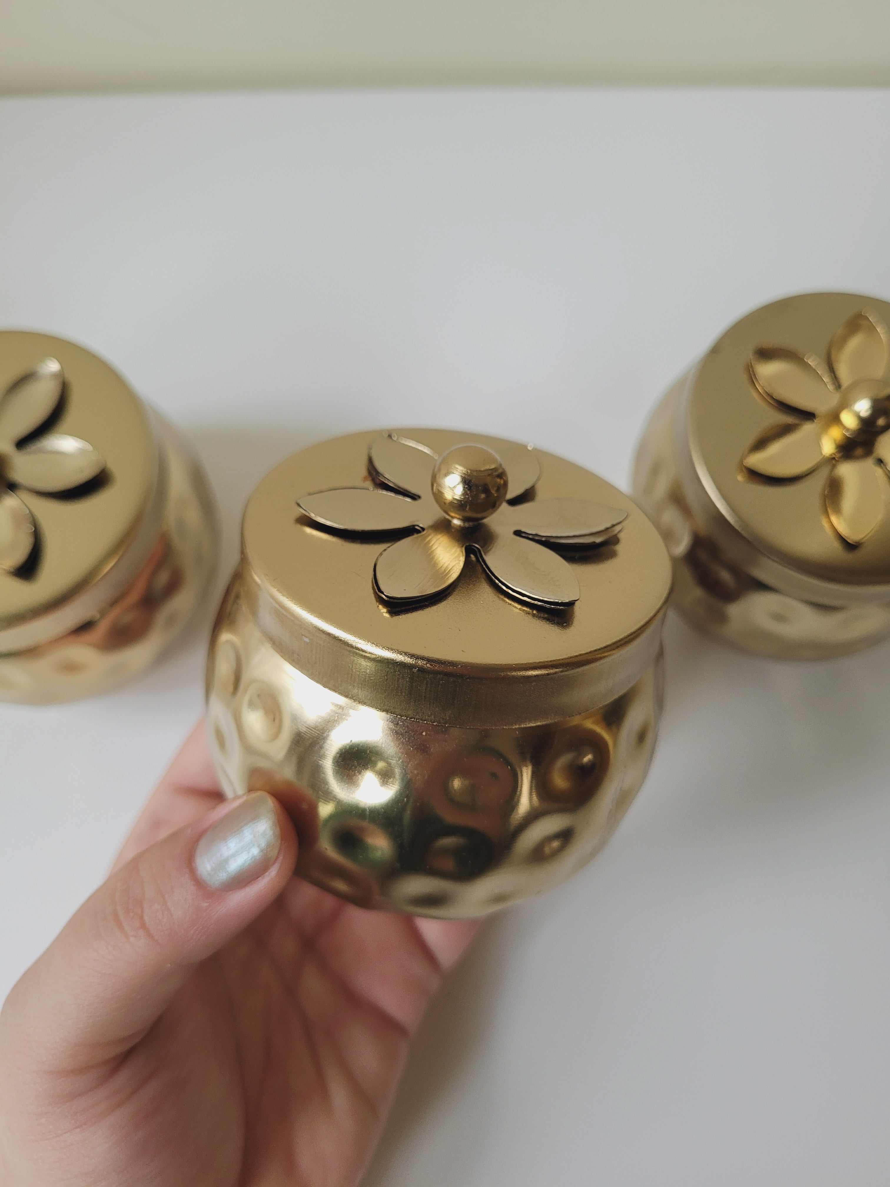 Hammered Gold Metal Candle Matki Jar with Lid (3" x 3")
