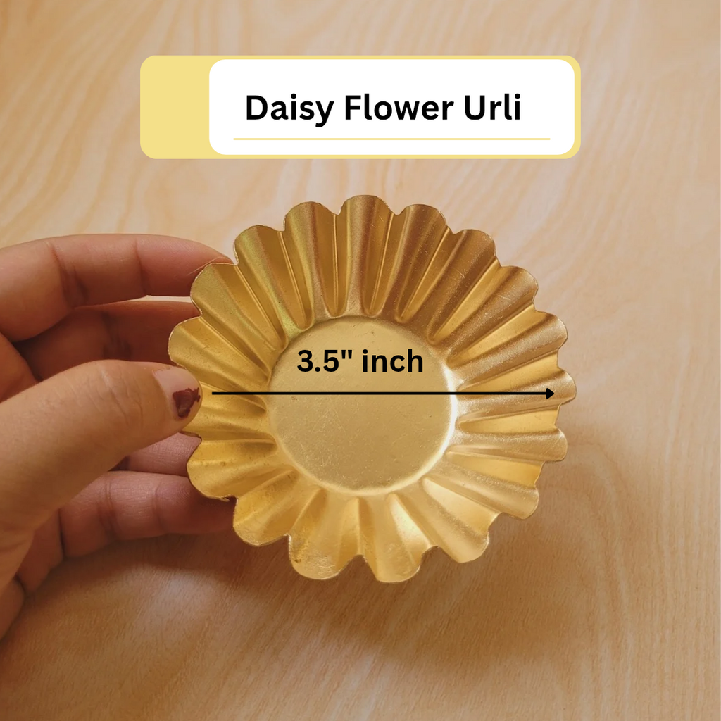 Golden Daisy Flower Metal Urli Candle Containers (3" & 3.5")