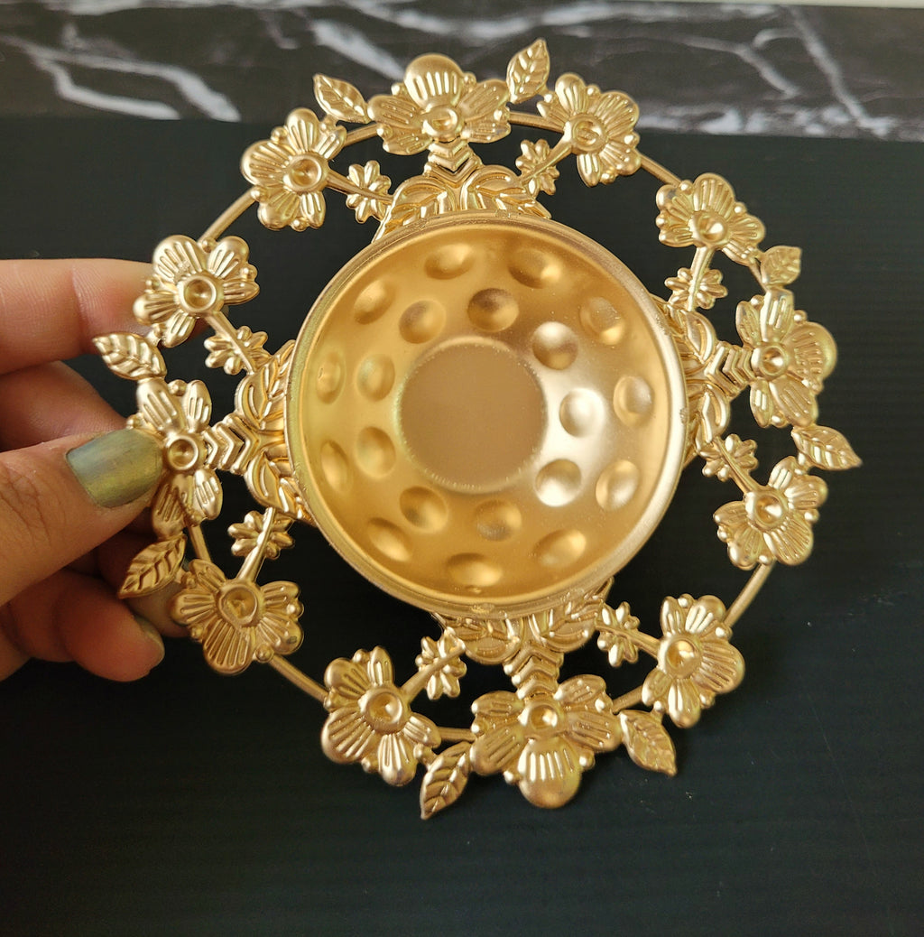 Golden Floral Frame Diya Urli Candle Containers (5")