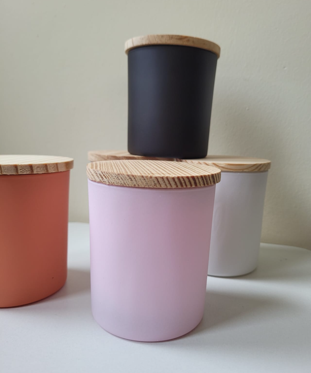 Matte Finished Glass Candle Jar with Wooden Lid (2.8 x 3 Inch)