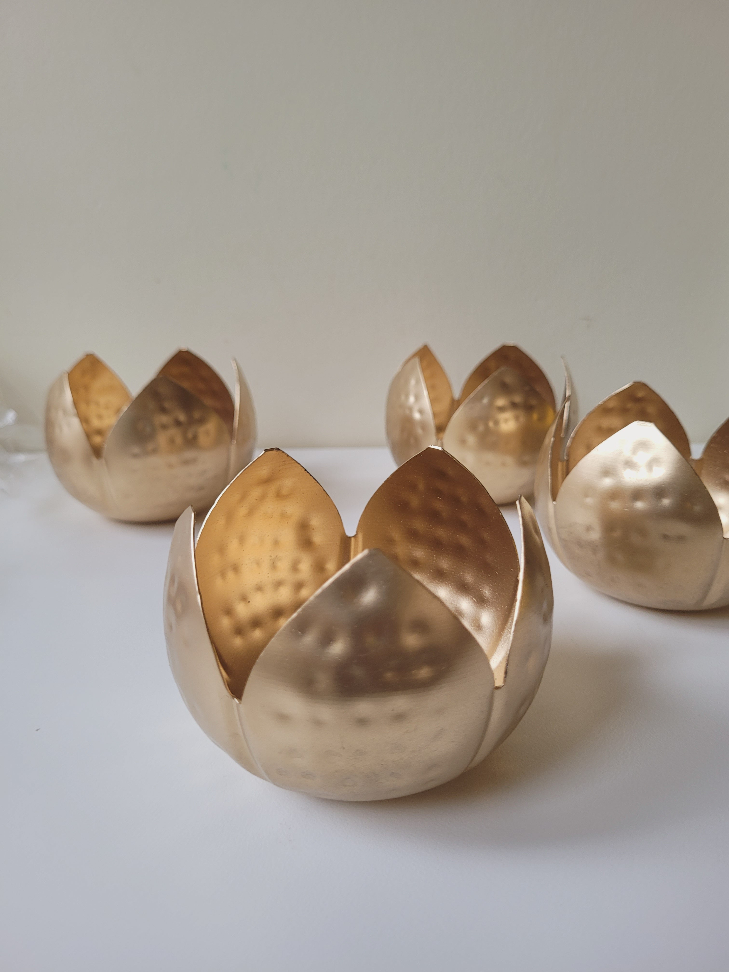 Golden Hammered Lotus Bowl Metal Urli (3.5" x 2.5")