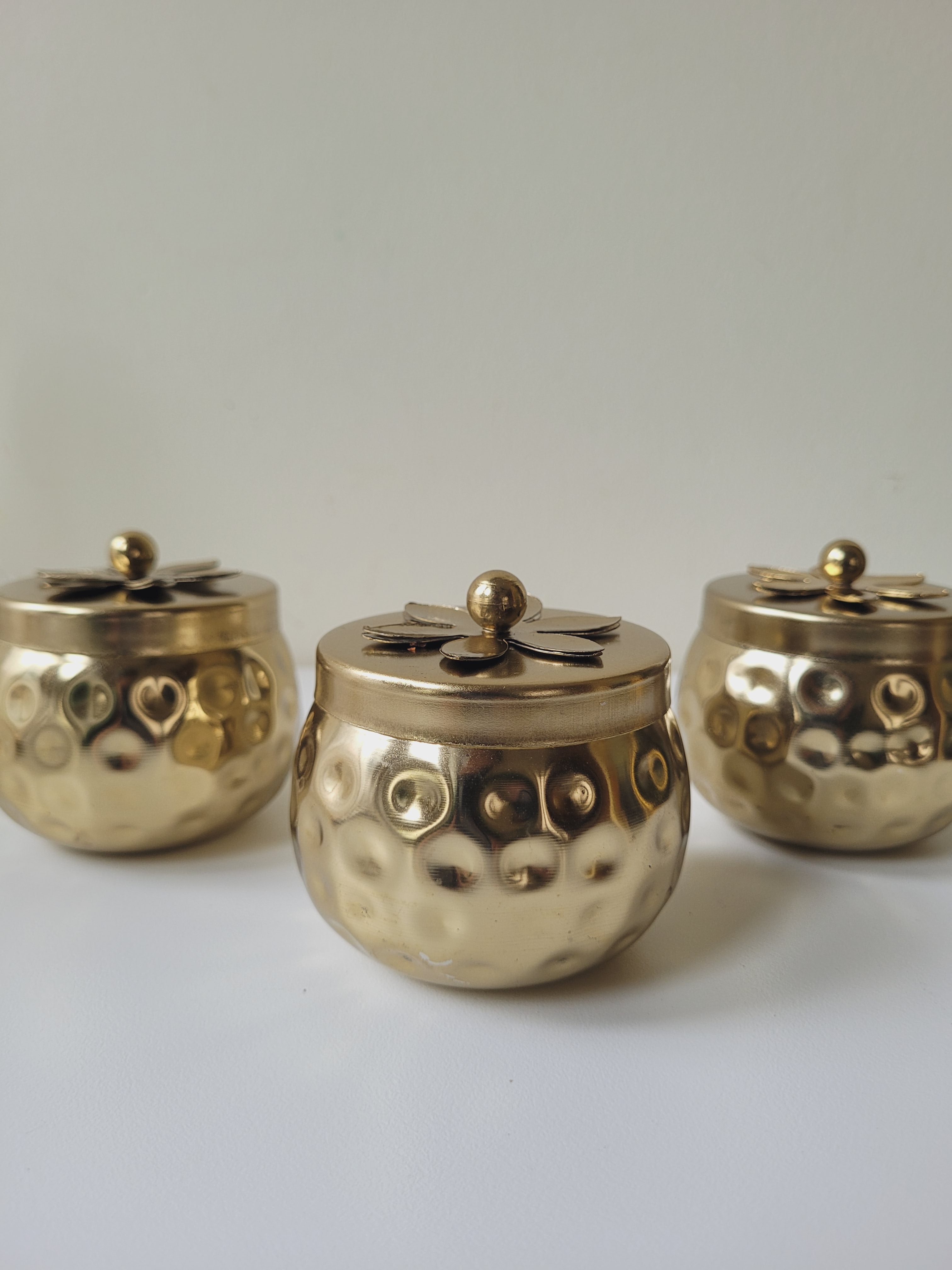 Hammered Gold Metal Candle Matki Jar with Lid (3" x 3")