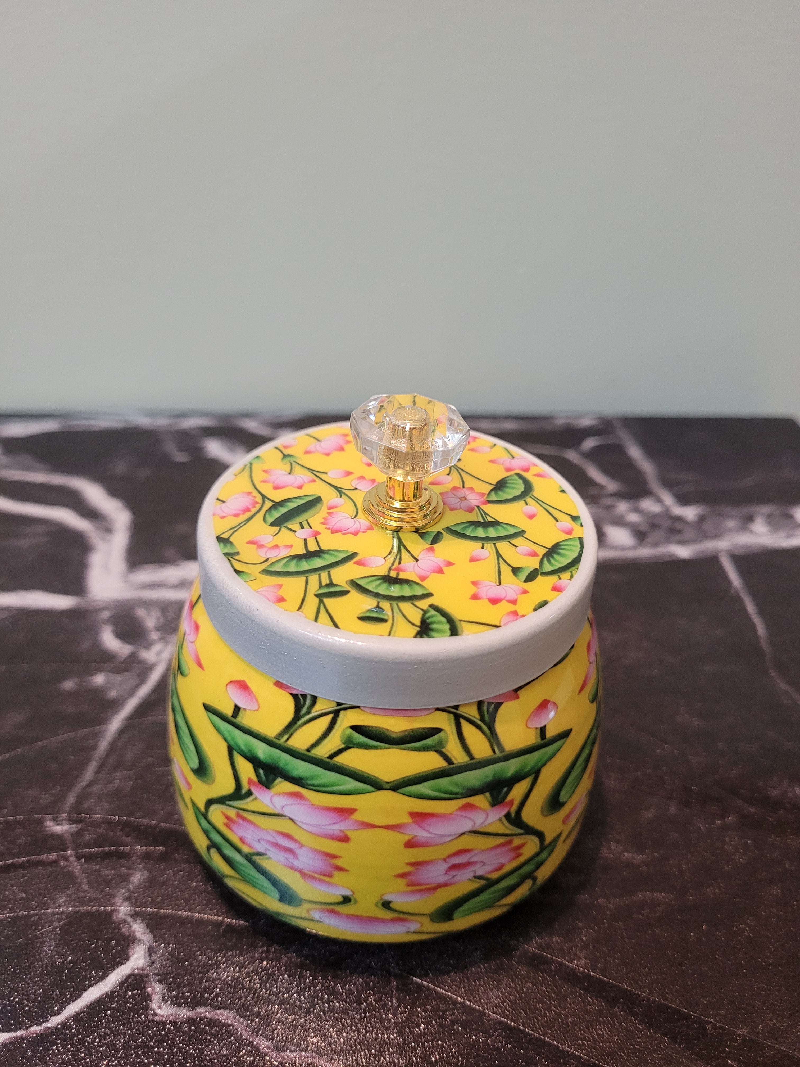 Pichwai Printed Festive Jar with Lid (3.5" x 3.8")