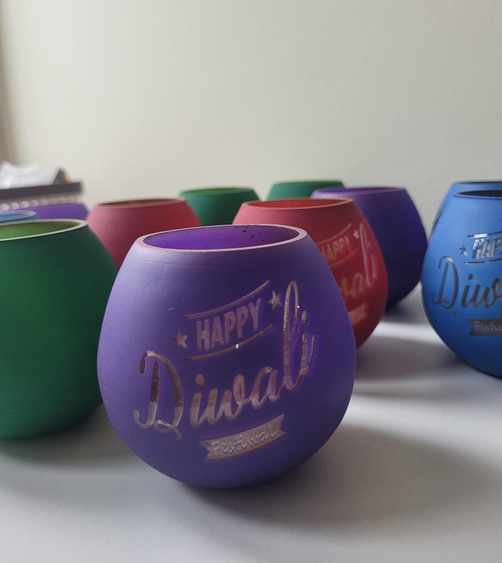 Happy Diwali Glass Container – Colored Candle Jar