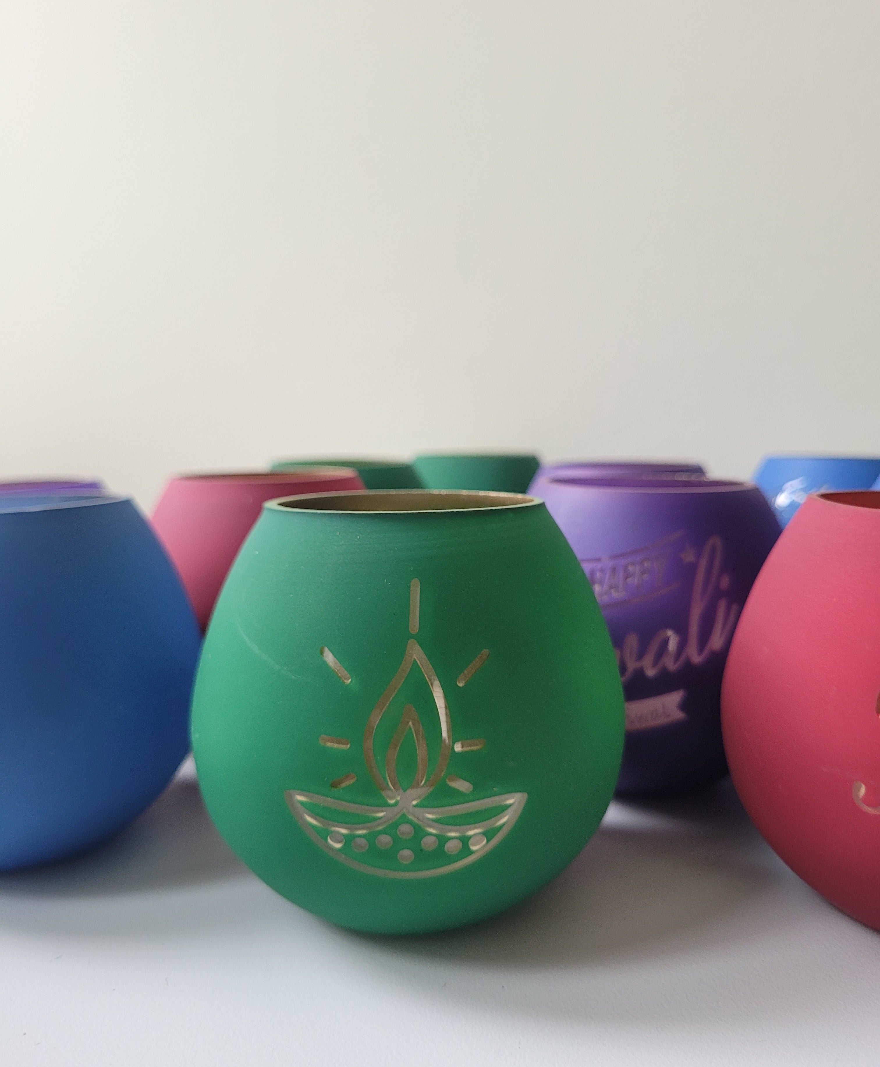 Happy Diwali Glass Container – Colored Candle Jar