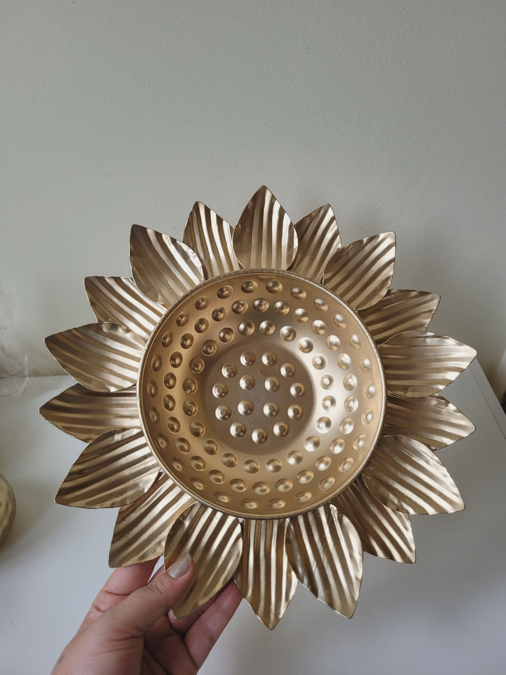 Golden Hammered Sunflower Shaped Metal Urli (10")