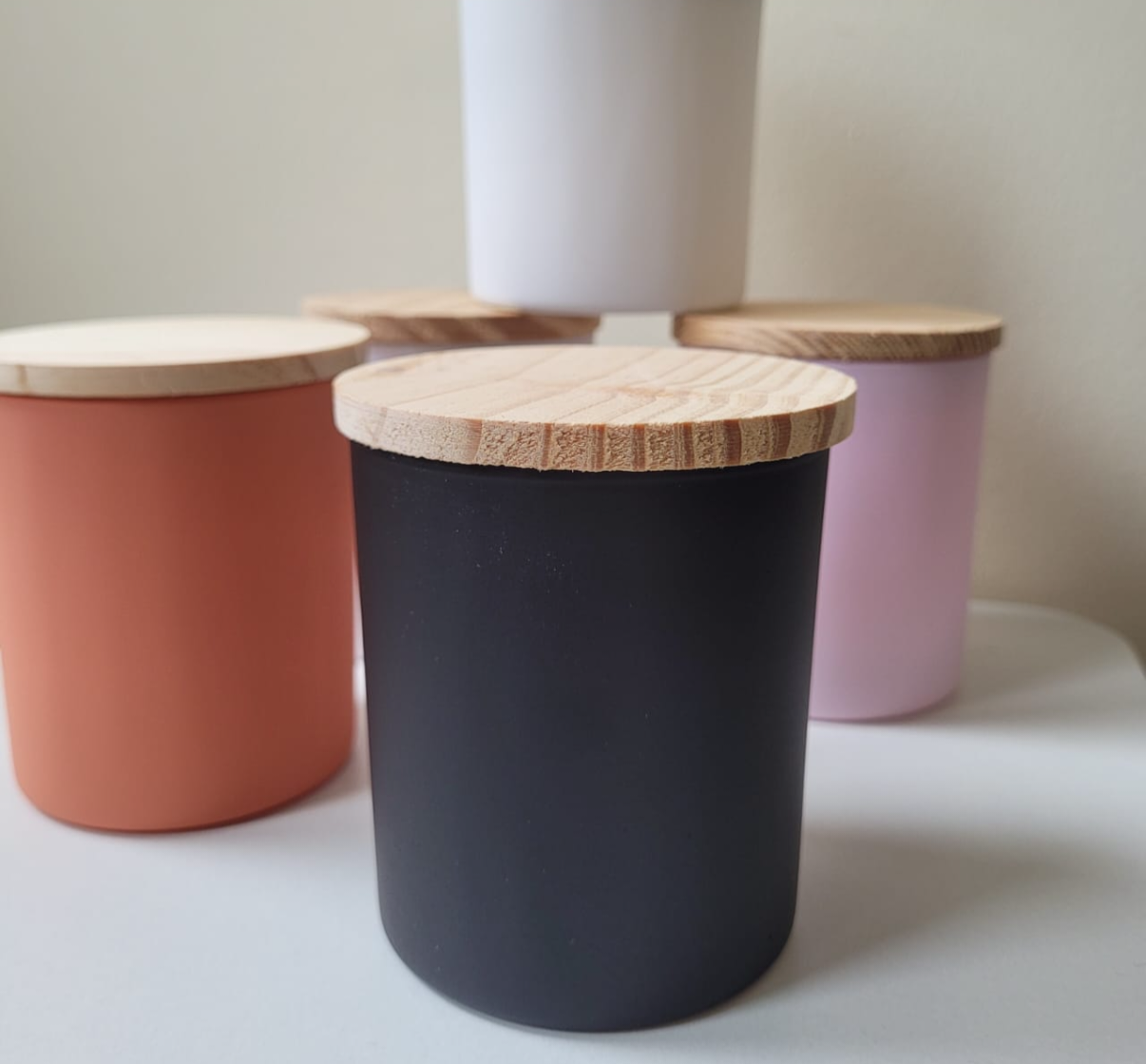 Matte Finished Glass Candle Jar with Wooden Lid (2.8 x 3 Inch)