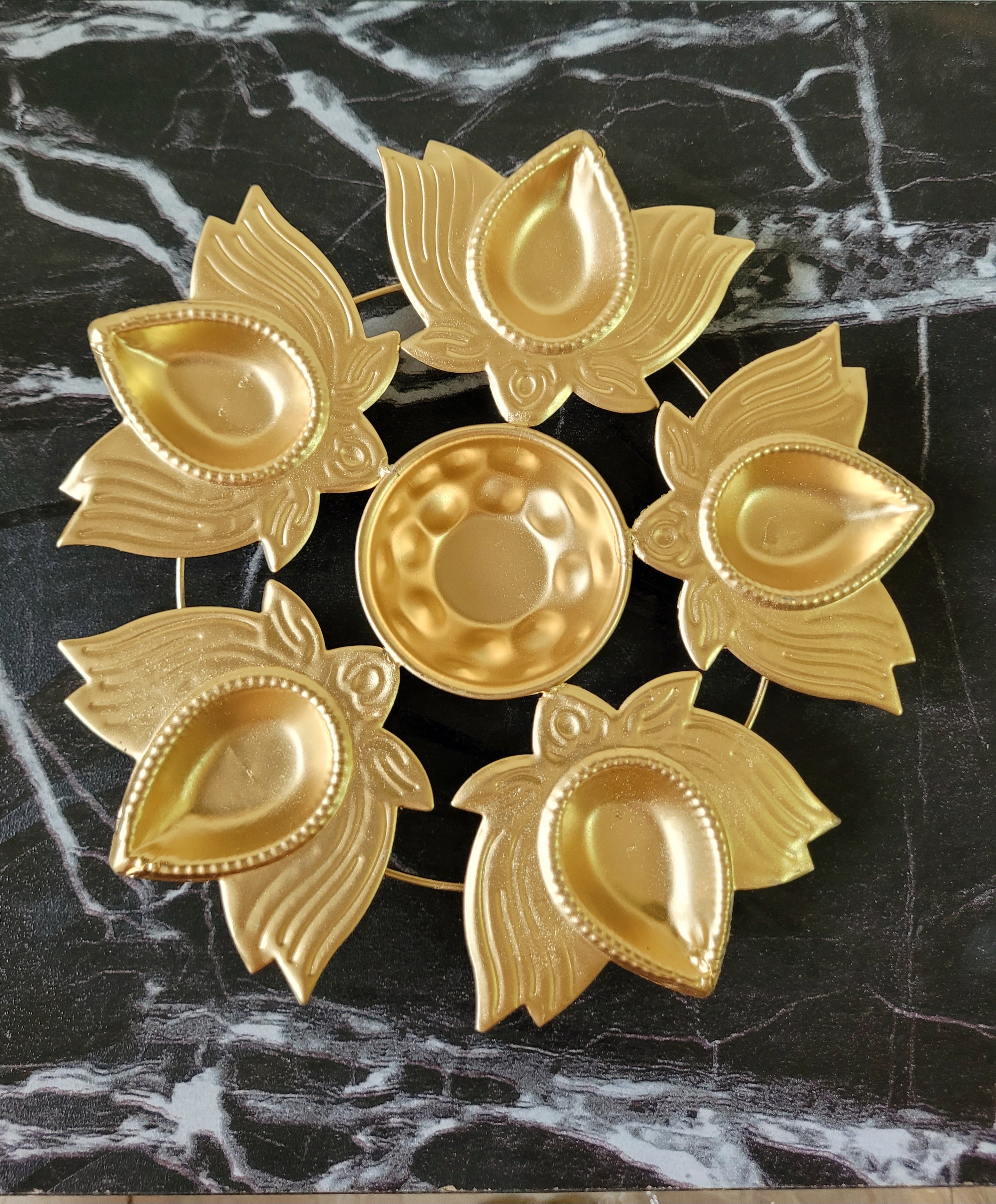 Golden Multi Lotus Diya Metal Urli