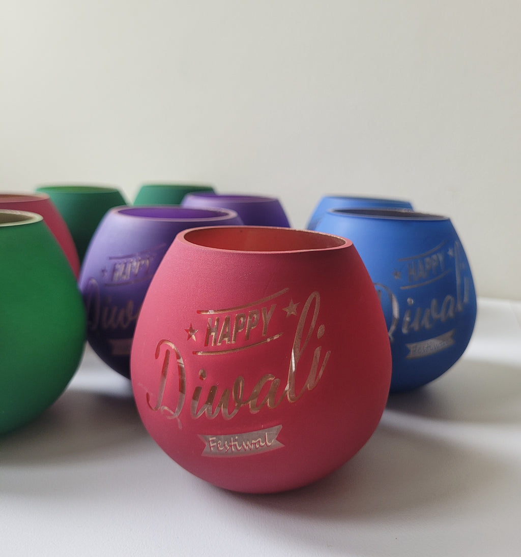 Happy Diwali Glass Container – Colored Candle Jar