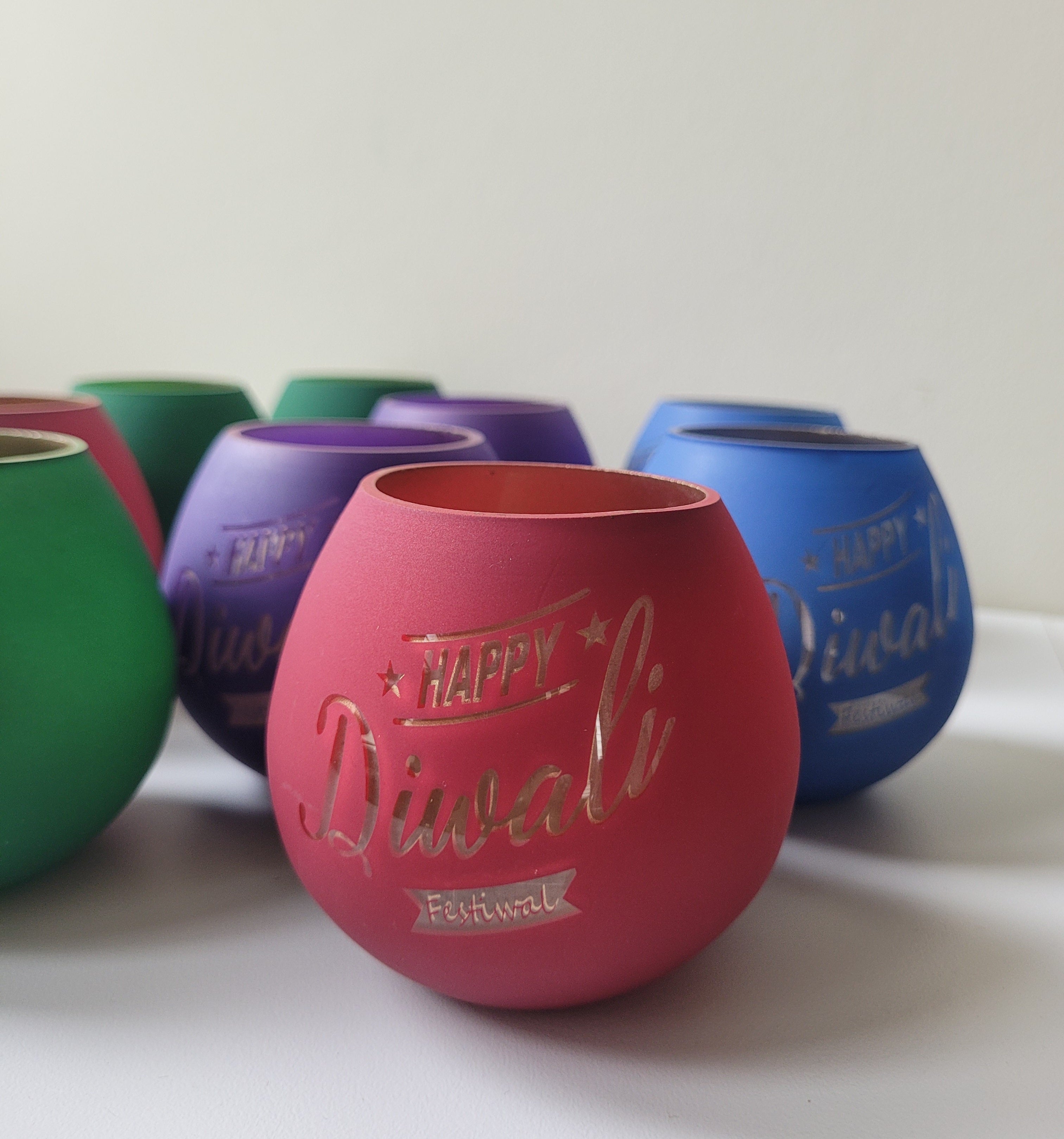 Happy Diwali Glass Container – Colored Candle Jar