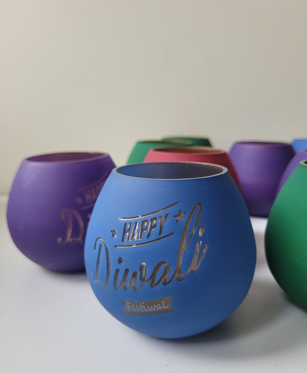 Happy Diwali Glass Container – Colored Candle Jar