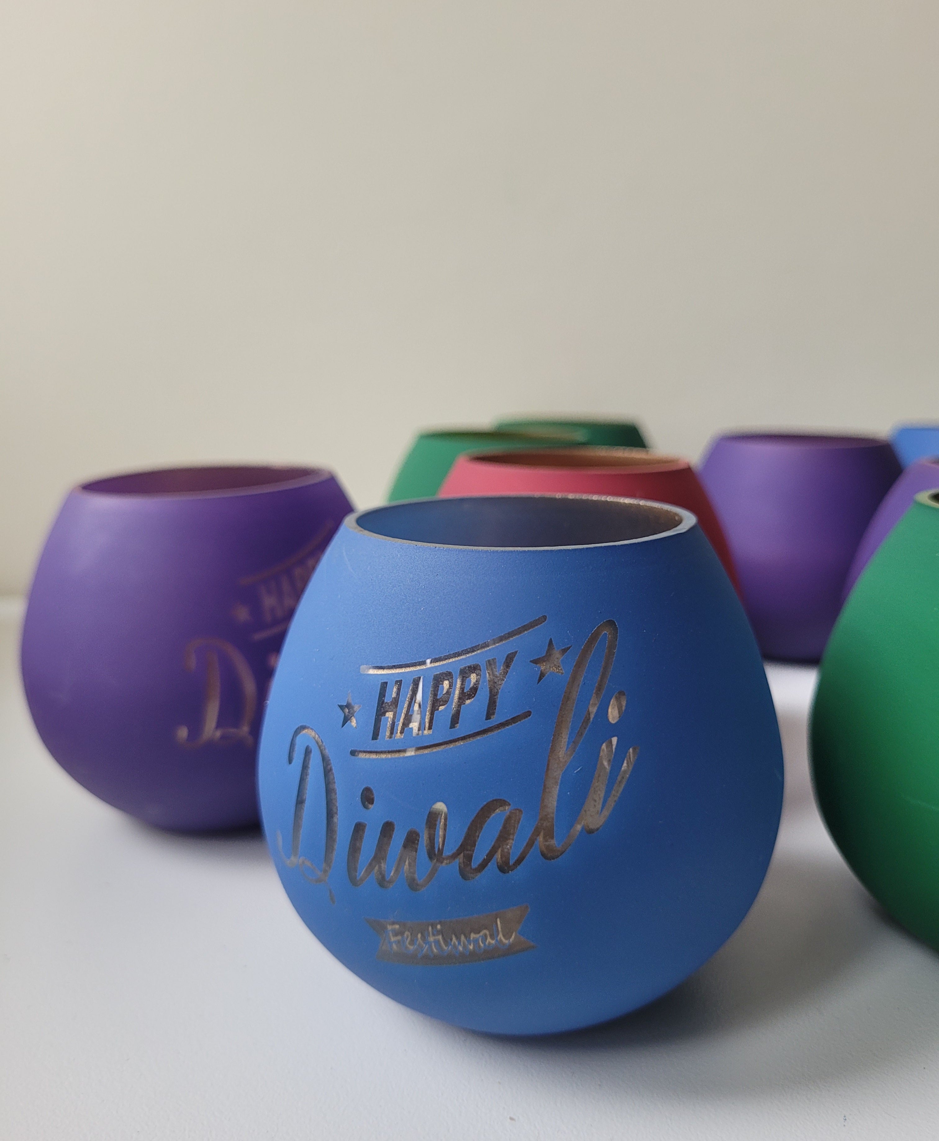 Happy Diwali Glass Container – Colored Candle Jar