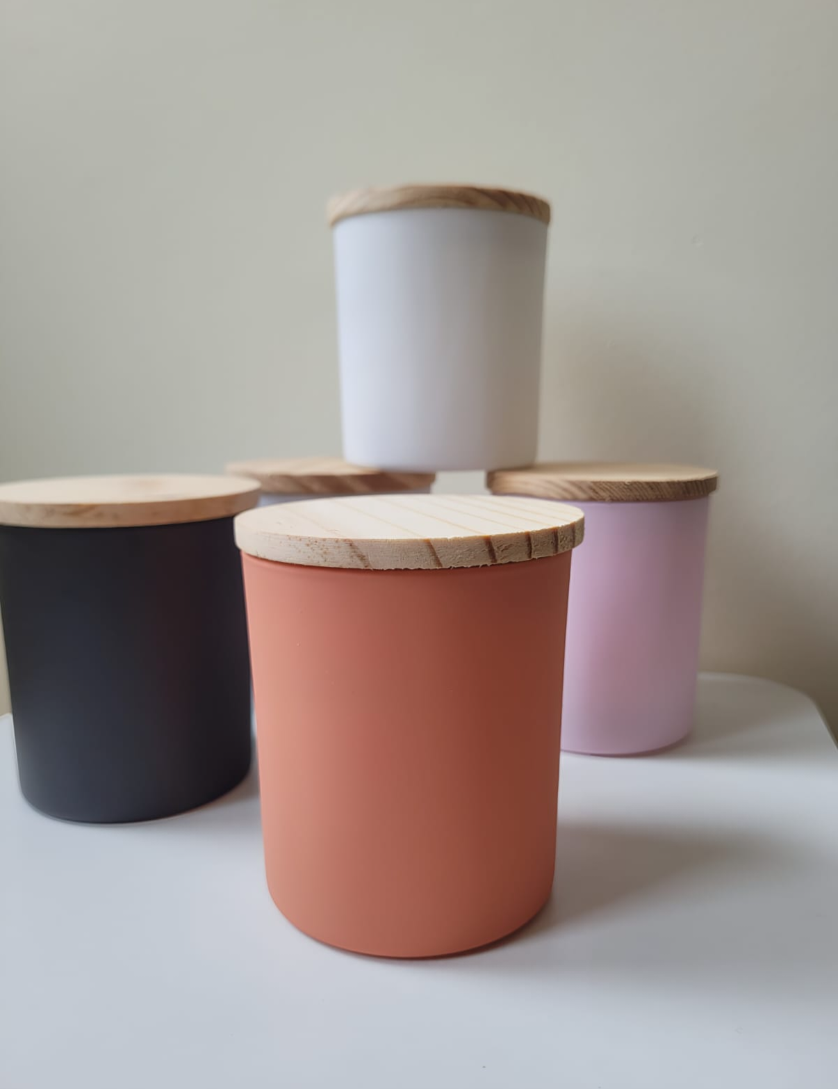 Matte Finished Glass Candle Jar with Wooden Lid (2.8 x 3 Inch)