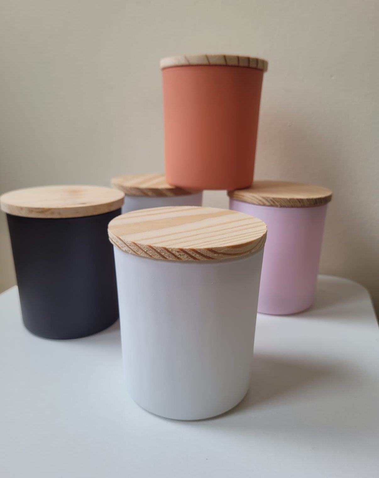 Matte Finished Glass Candle Jar with Wooden Lid (2.8 x 3 Inch)