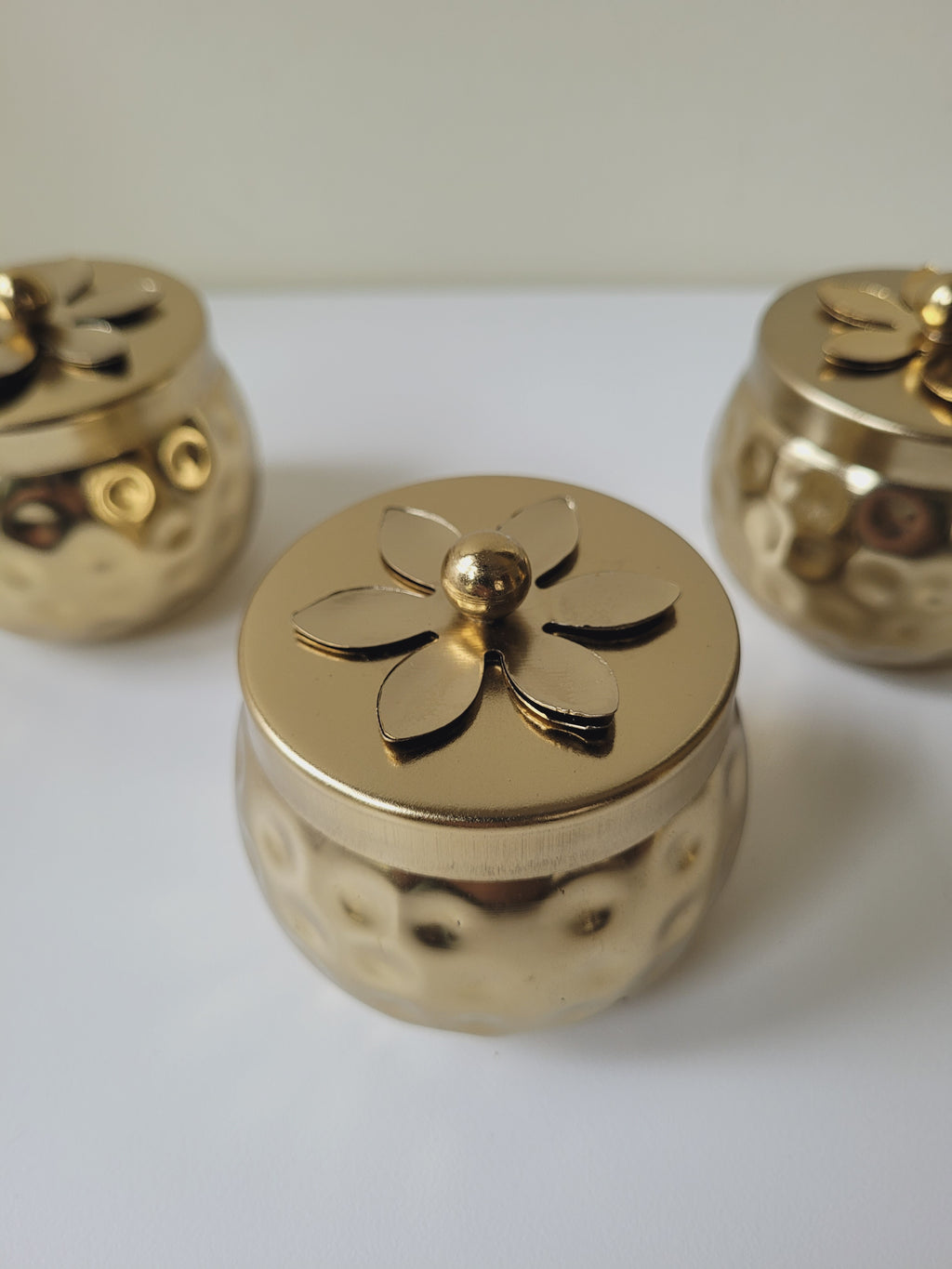 Hammered Gold Metal Candle Matki Jar with Lid (3" x 3")