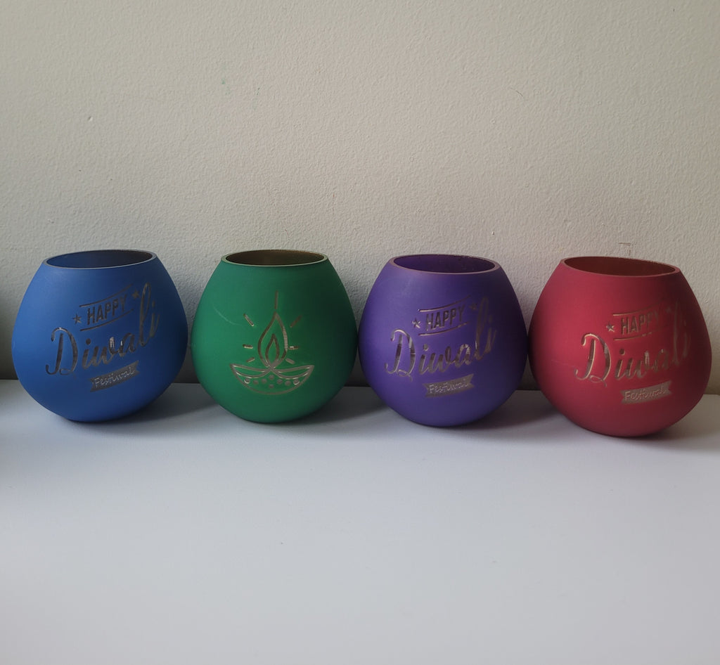 Happy Diwali Glass Container – Colored Candle Jar