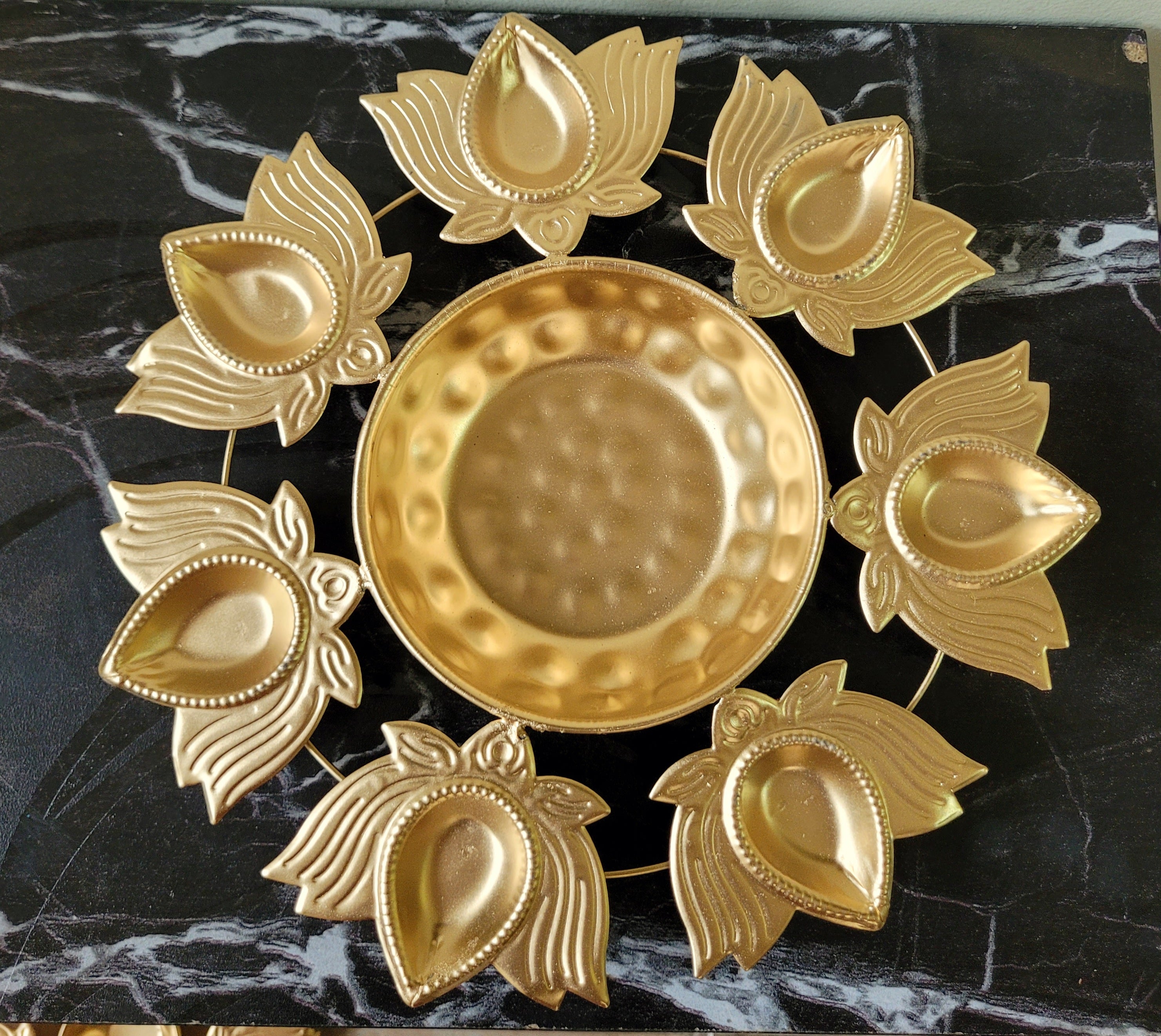 Golden Multi Lotus Diya Metal Urli