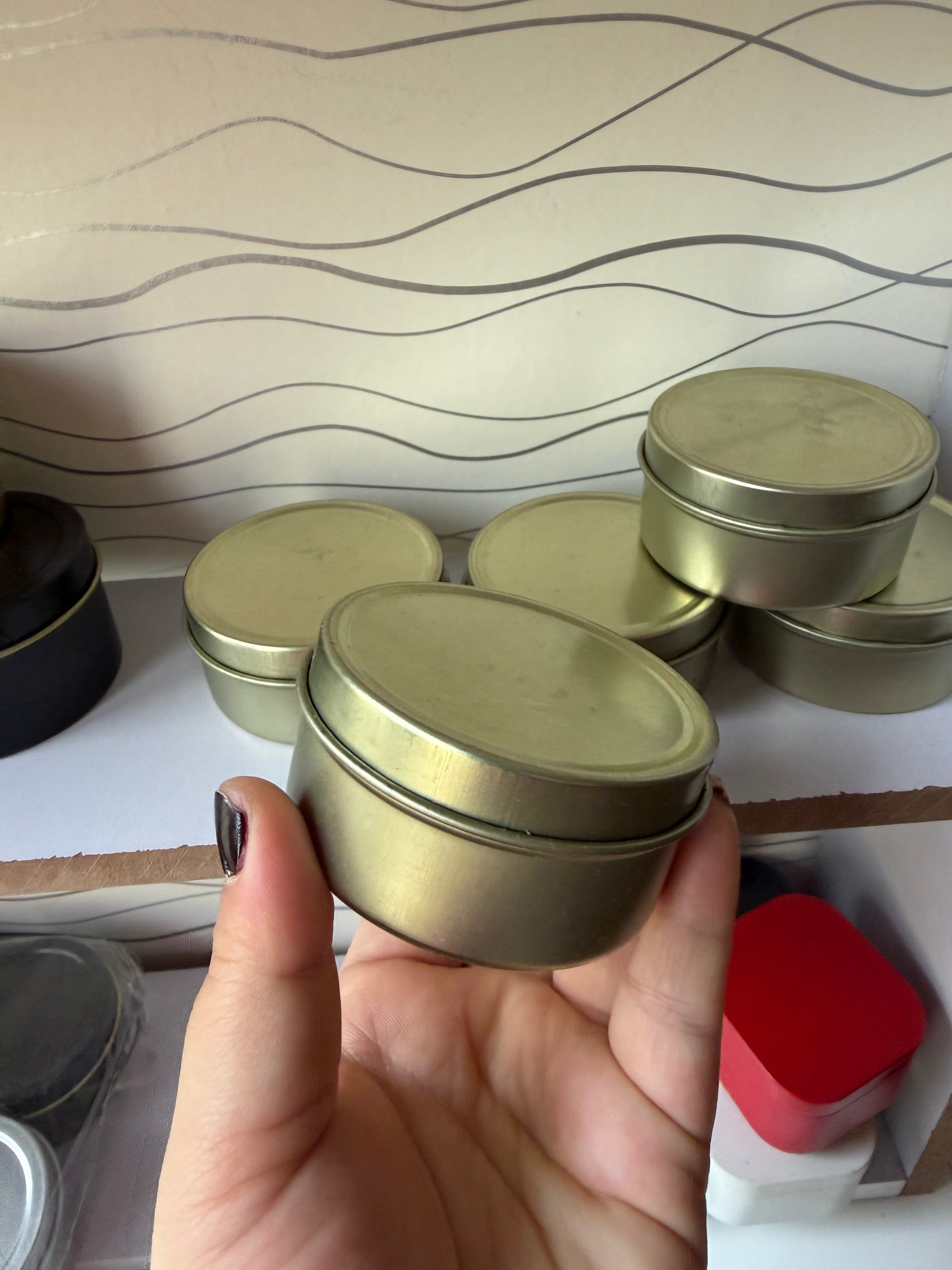 Gold Tin Candle Jar Medium with Lid (2.4 x 1.7 Inch)