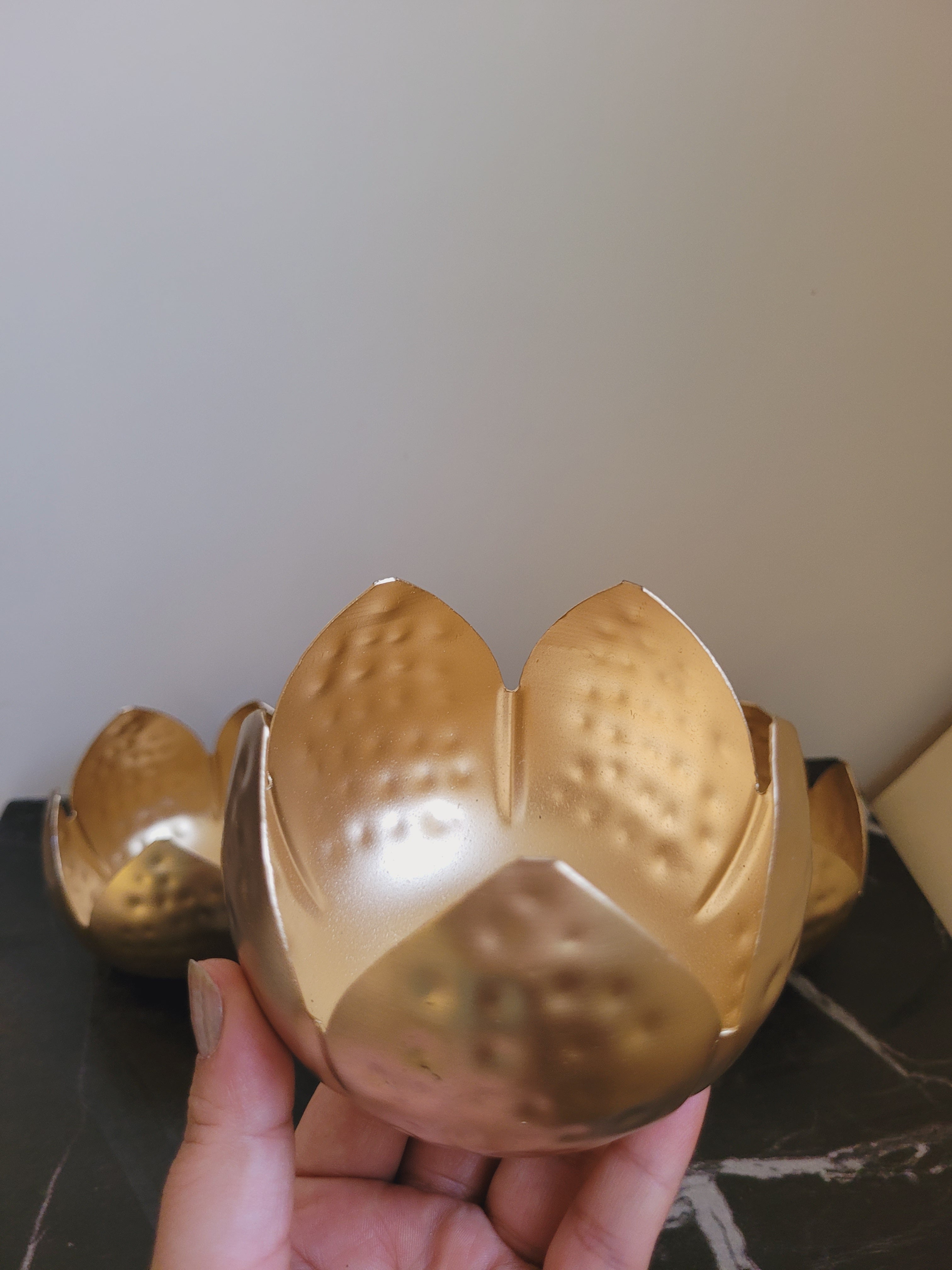 Golden Hammered Lotus Bowl Metal Urli (3.5" x 2.5")