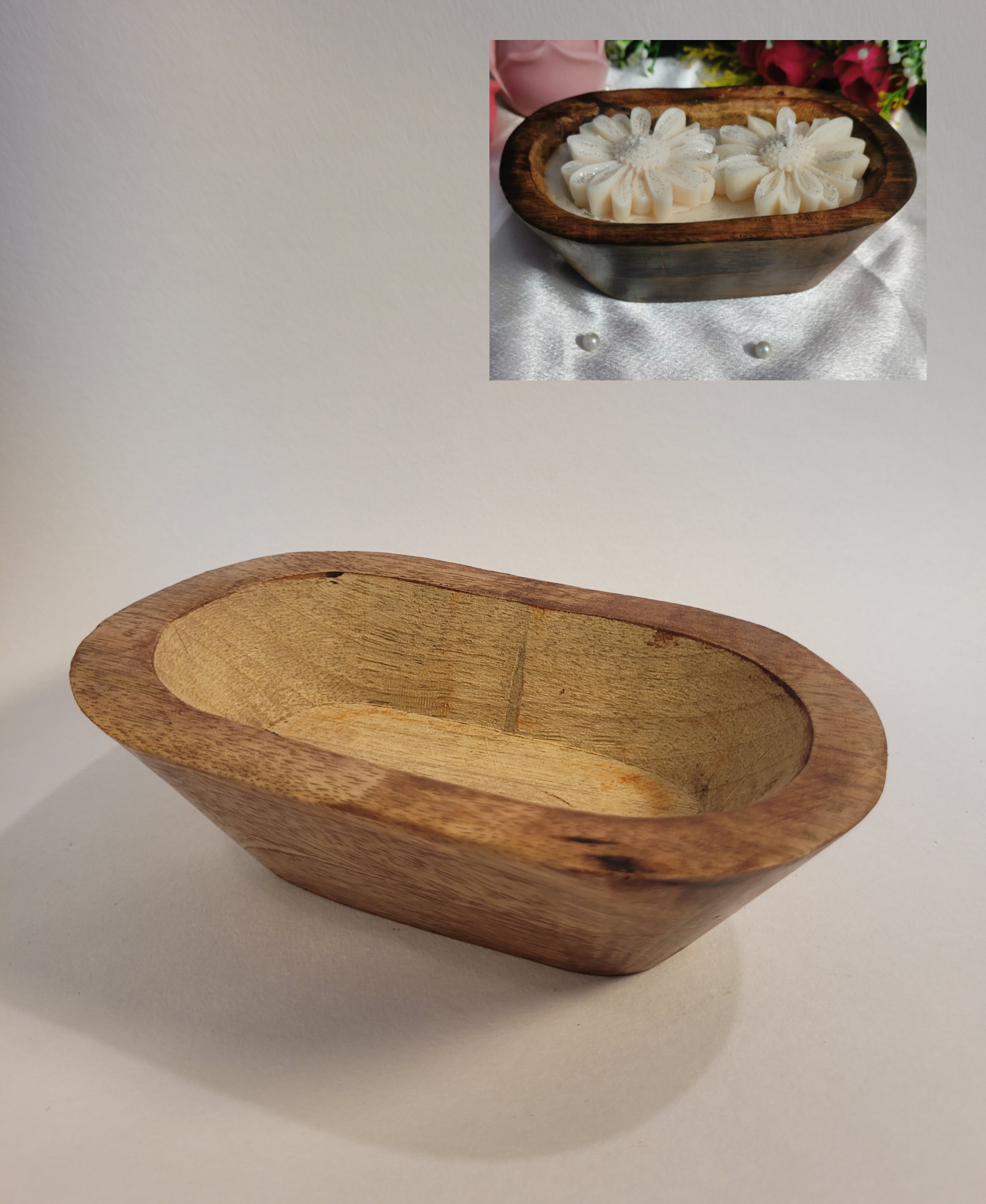 Boat Shaped Wooden Candle Bowl (2 Sizes Available)