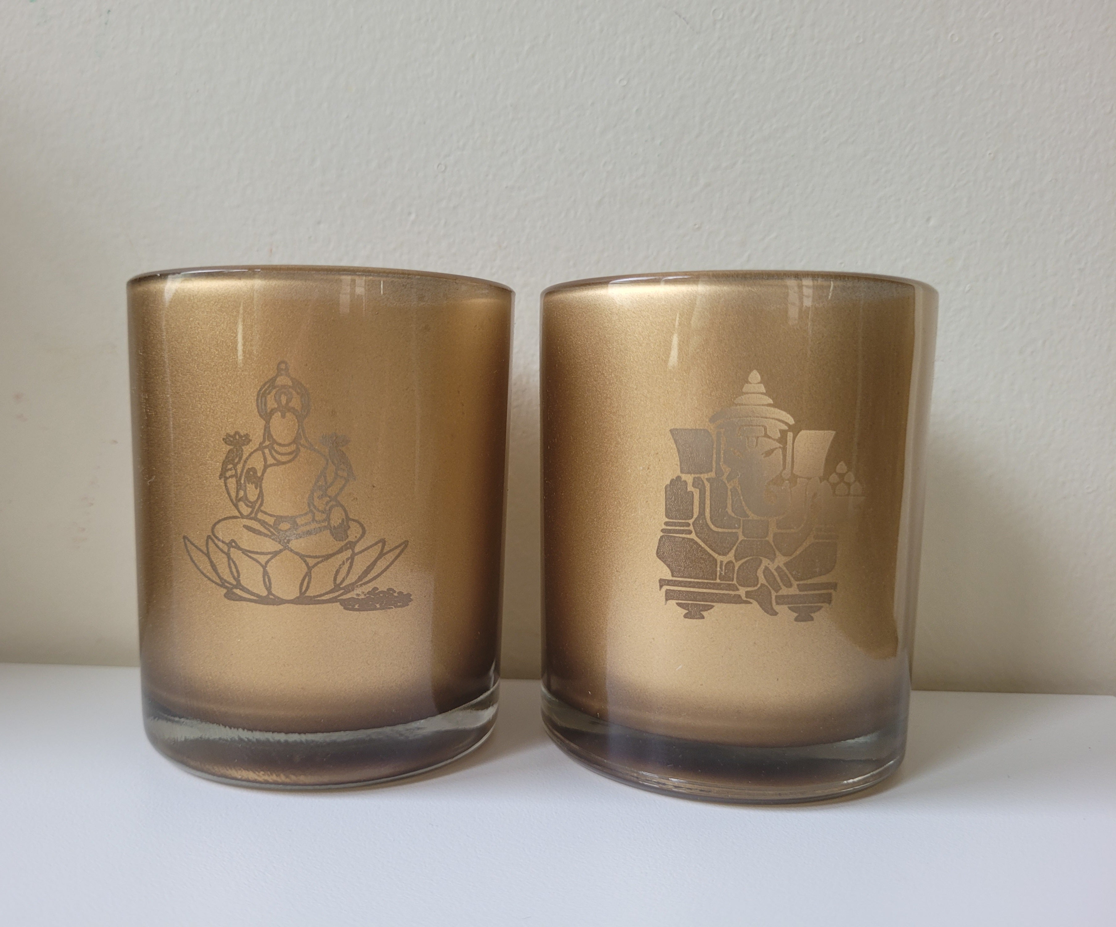 Golden Laxmi & Ganesha Glass Candle Jar Combo Set of 2