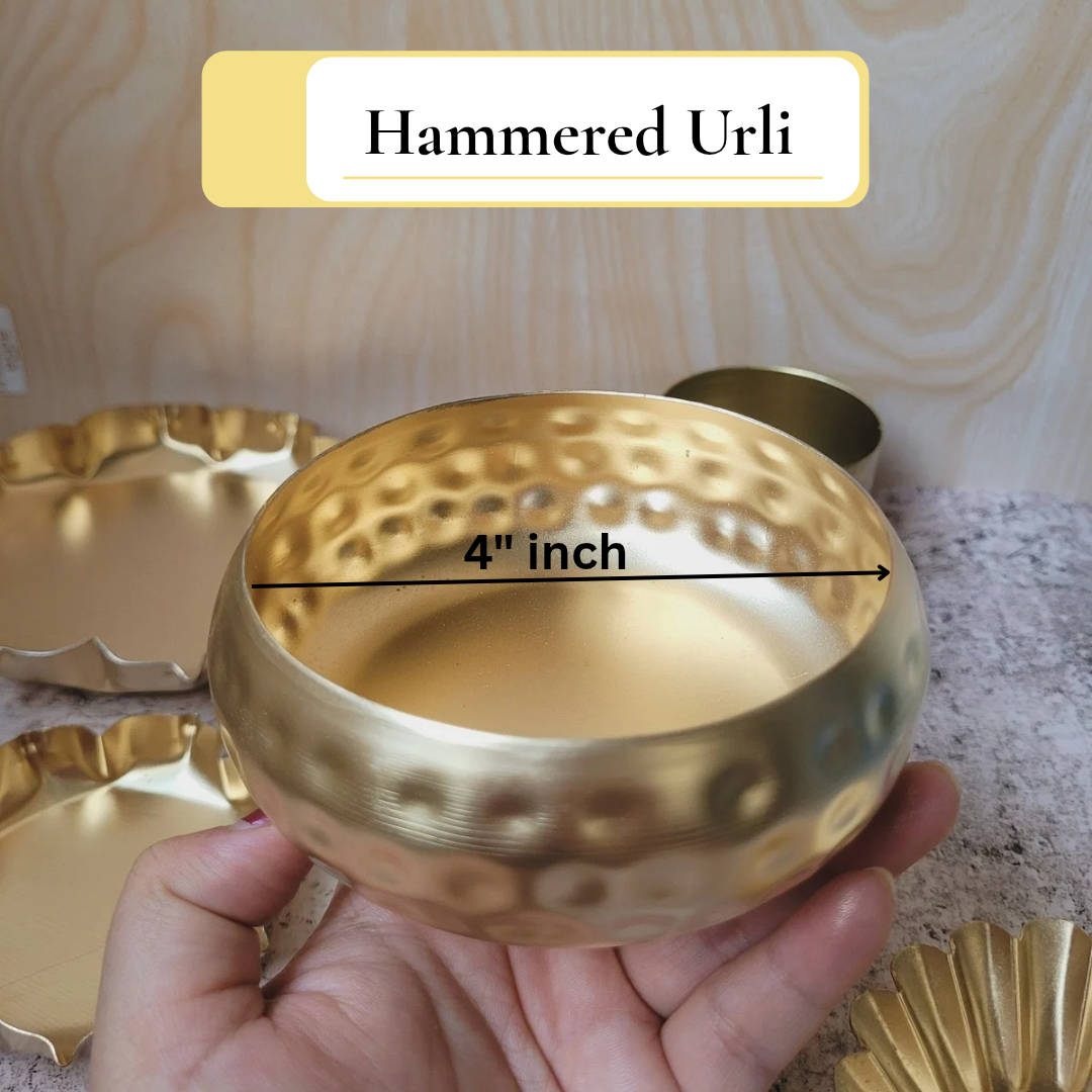 Golden Hammered Metal Urli Candle Containers (4" & 5")
