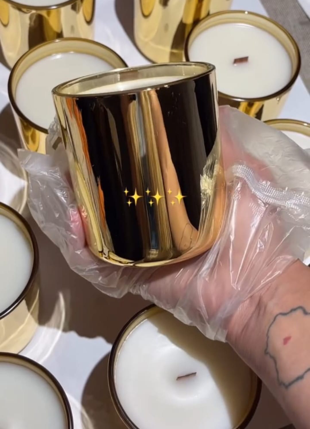 Golden Finish Glass Candle Jar (250ml)